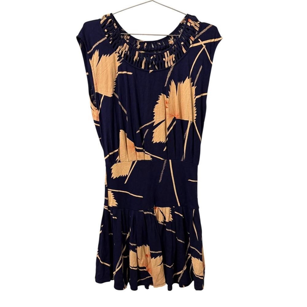 Anthropologie Leifnotes Navy and Peach Floral Print Modal Blend Day Dress S - Picture 2 of 7